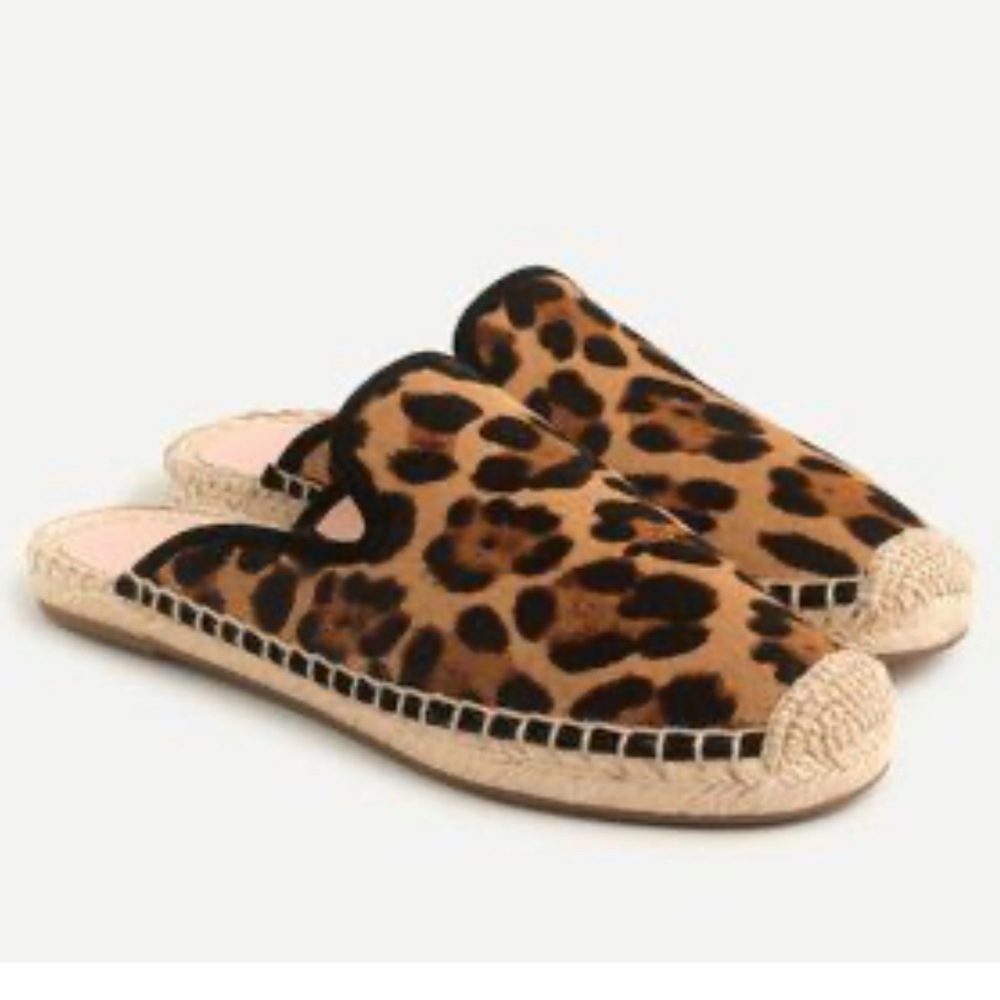 J Crew Calf Hair Leopard Slip On Espadrilles Mules Shoes Flats - Picture 12 of 13